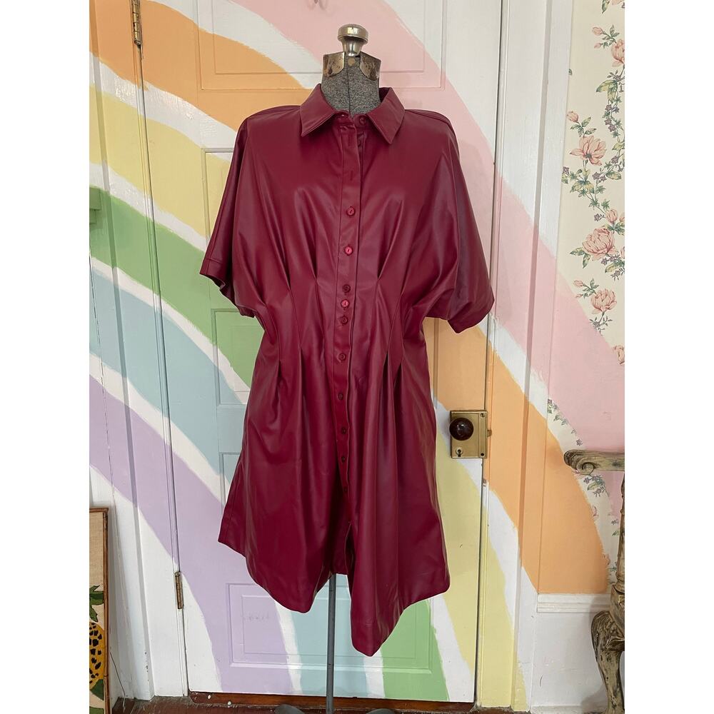 Exquise Tobie Faux Leather Shirt Dress Burgundy XL Anthropologie